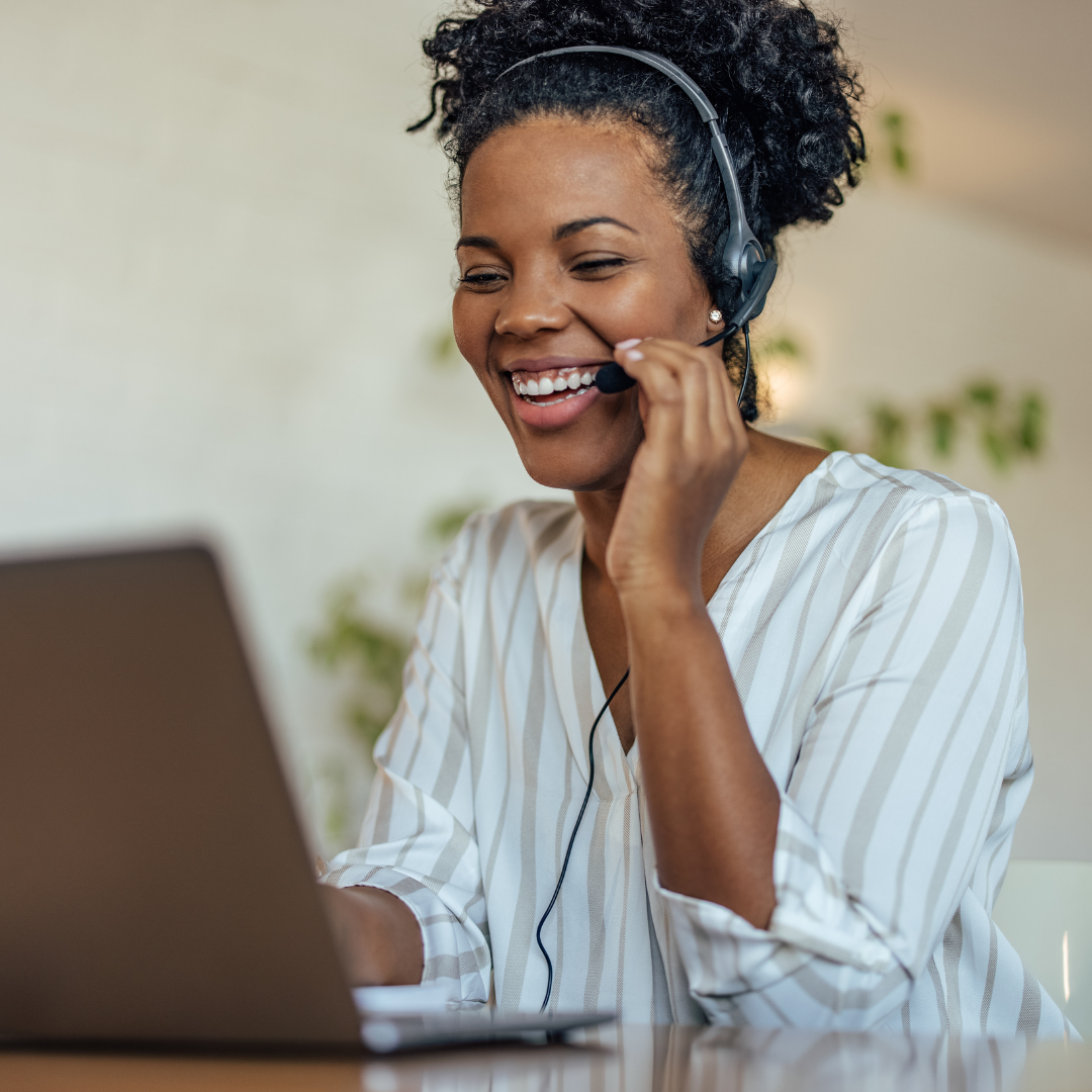 Woman talking in to headset